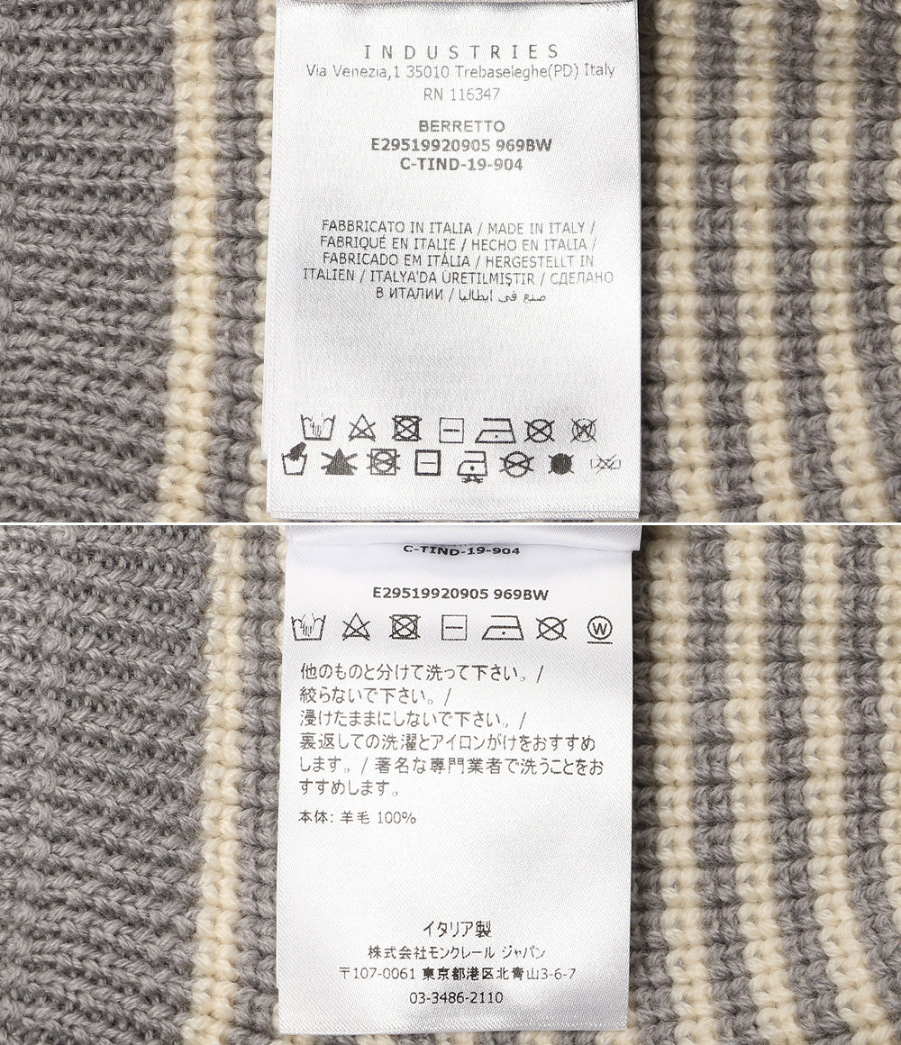 美品 MONCLER 耳付ニット帽 グレーボーダー キッズ E29519920905 969BW キッズ SIZE XXS モンクレール