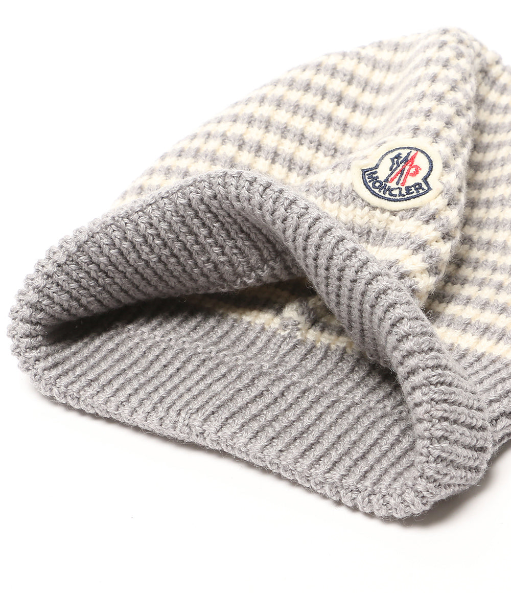美品 MONCLER 耳付ニット帽 グレーボーダー キッズ E29519920905 969BW キッズ SIZE XXS モンクレール