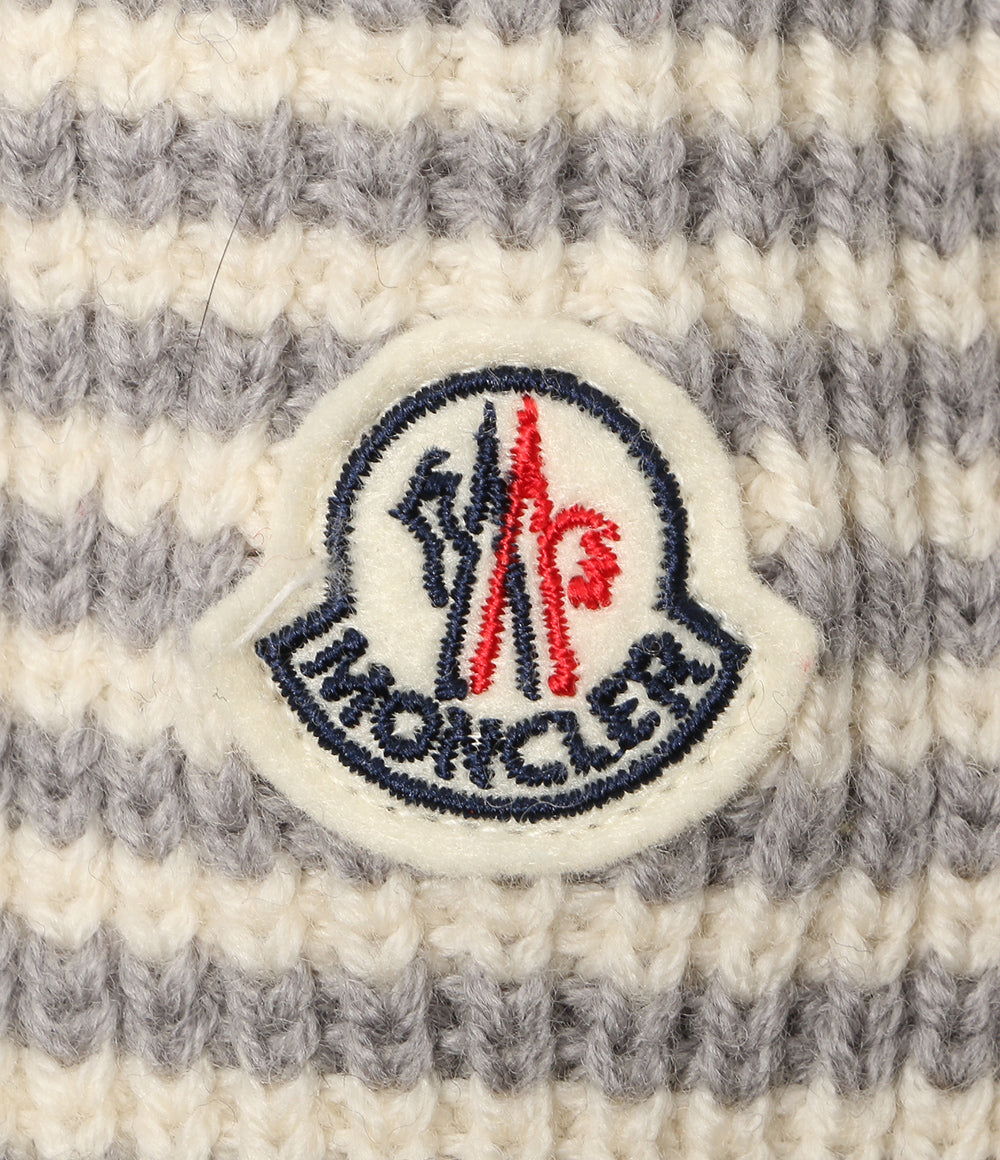美品 MONCLER 耳付ニット帽 グレーボーダー キッズ E29519920905 969BW キッズ SIZE XXS モンクレール