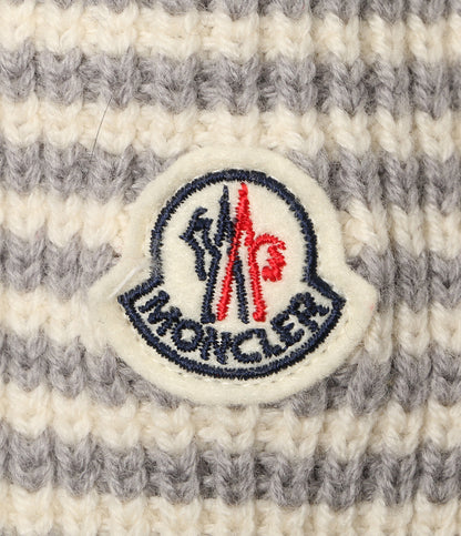 美品 MONCLER 耳付ニット帽 グレーボーダー キッズ E29519920905 969BW キッズ SIZE XXS モンクレール