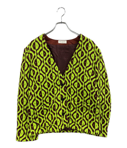 美品 DRIES VAN NOTEN ノーカラージャケット 幾何学JKT 18AW 71-07-84-07010 レディース SIZE 34 ドリスヴァンノッテン