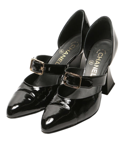 CHANEL パテントレザー ストラップスクエアヒールパンプス レディース SIZE 38C シャネル