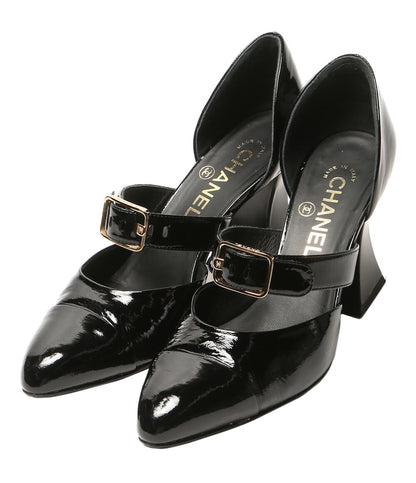 CHANEL パテントレザー ストラップスクエアヒールパンプス レディース SIZE 38C シャネル