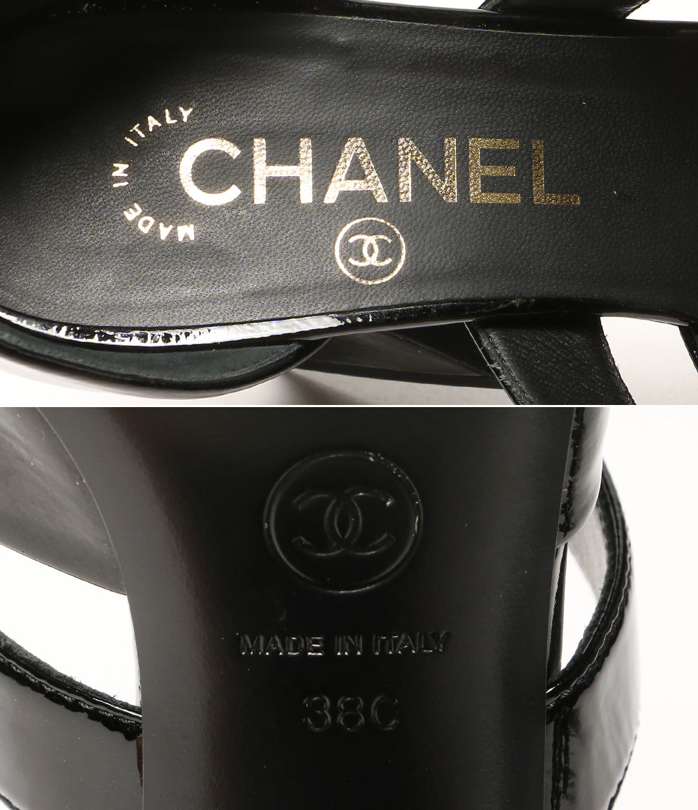 CHANEL パテントレザー ストラップスクエアヒールパンプス レディース SIZE 38C シャネル