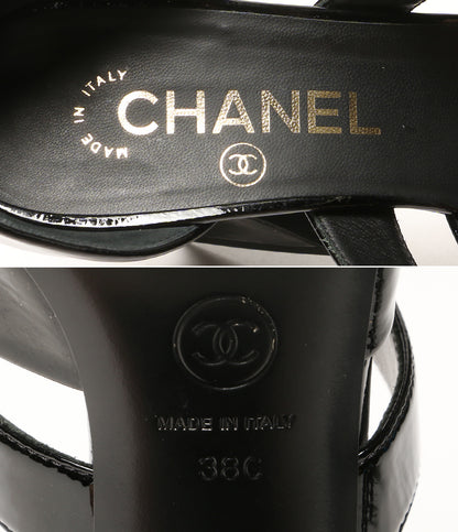 CHANEL パテントレザー ストラップスクエアヒールパンプス レディース SIZE 38C シャネル
