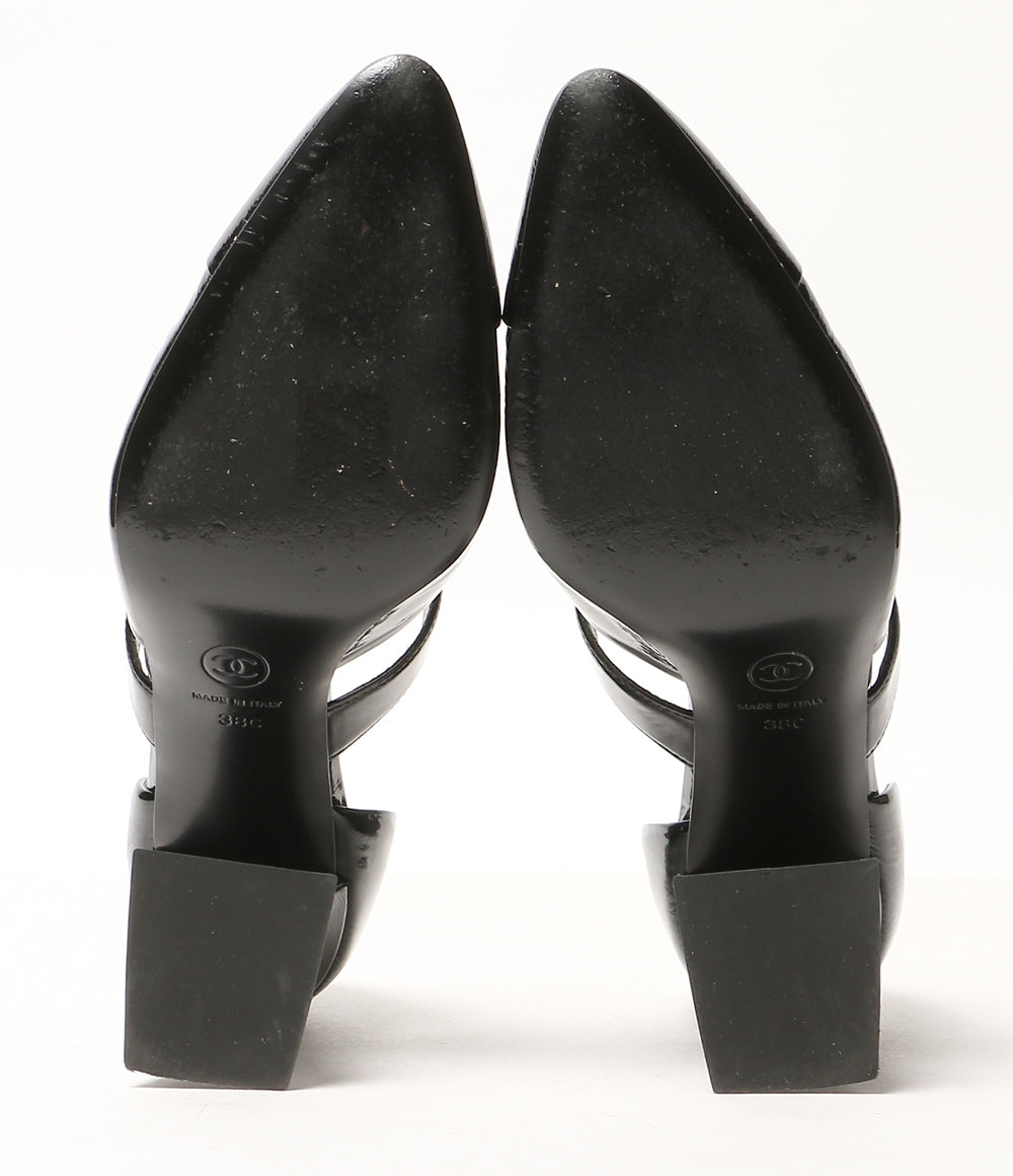 CHANEL パテントレザー ストラップスクエアヒールパンプス レディース SIZE 38C シャネル