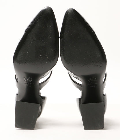 CHANEL パテントレザー ストラップスクエアヒールパンプス レディース SIZE 38C シャネル