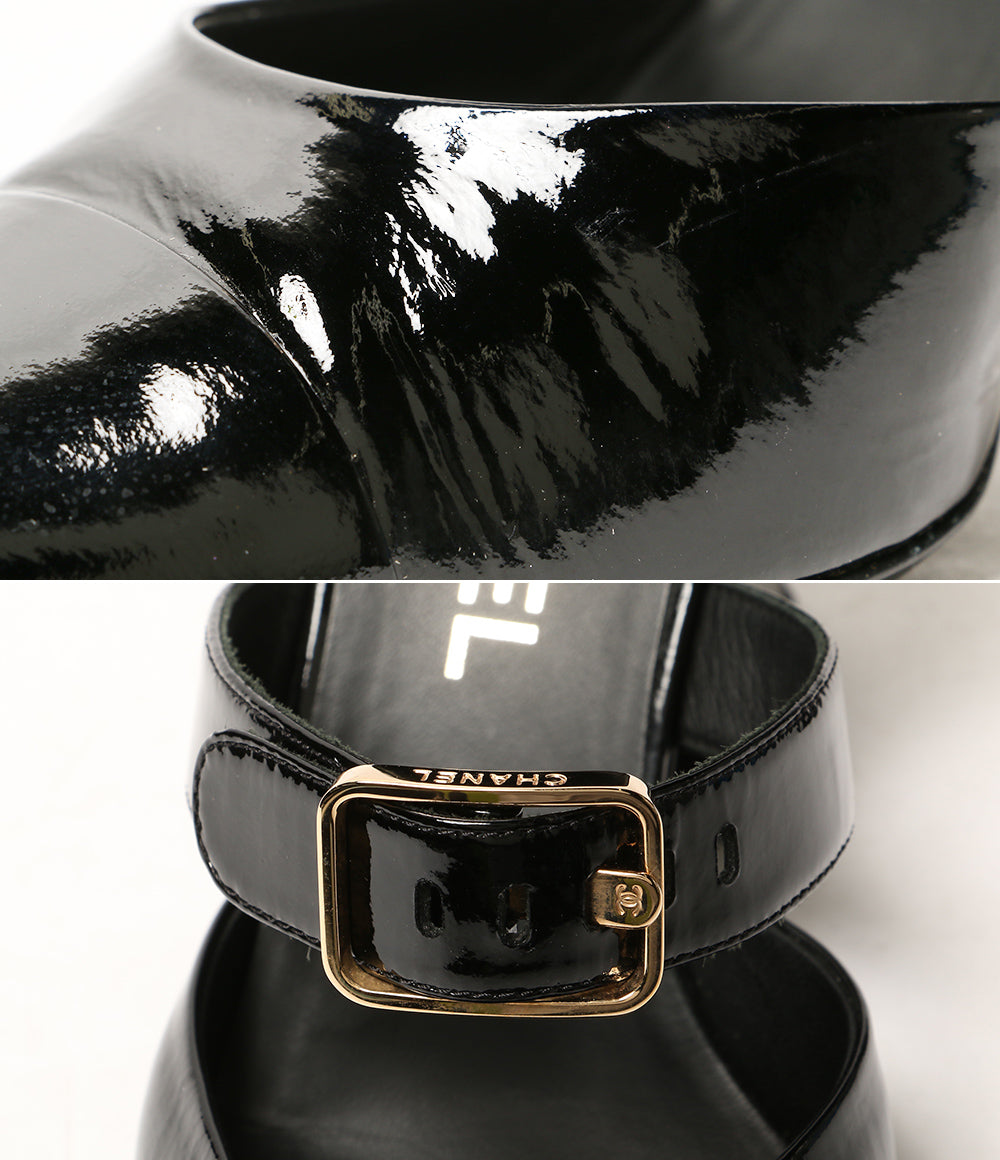 CHANEL パテントレザー ストラップスクエアヒールパンプス レディース SIZE 38C シャネル