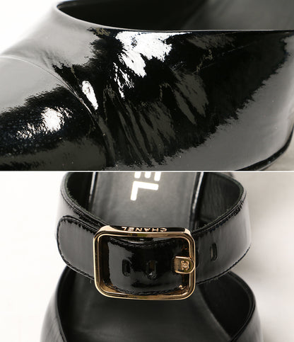 CHANEL パテントレザー ストラップスクエアヒールパンプス レディース SIZE 38C シャネル
