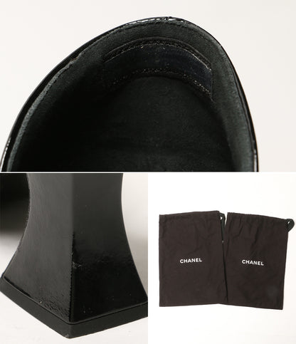 CHANEL パテントレザー ストラップスクエアヒールパンプス レディース SIZE 38C シャネル