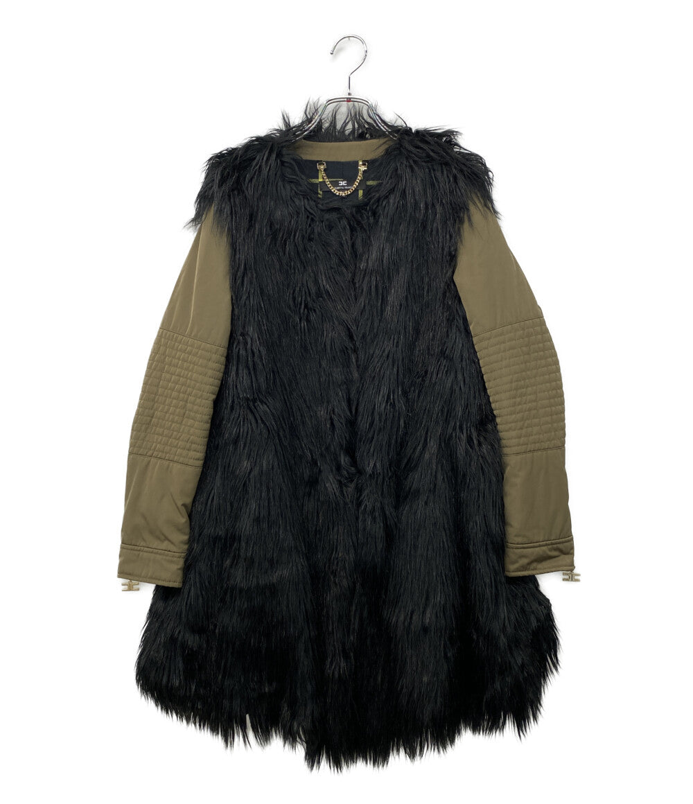 elisabetta franchi シャギー切替コート CP077 1910 レディース SIZE 40 エリザベッタフランキ