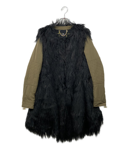 elisabetta franchi シャギー切替コート CP077 1910 レディース SIZE 40 エリザベッタフランキ