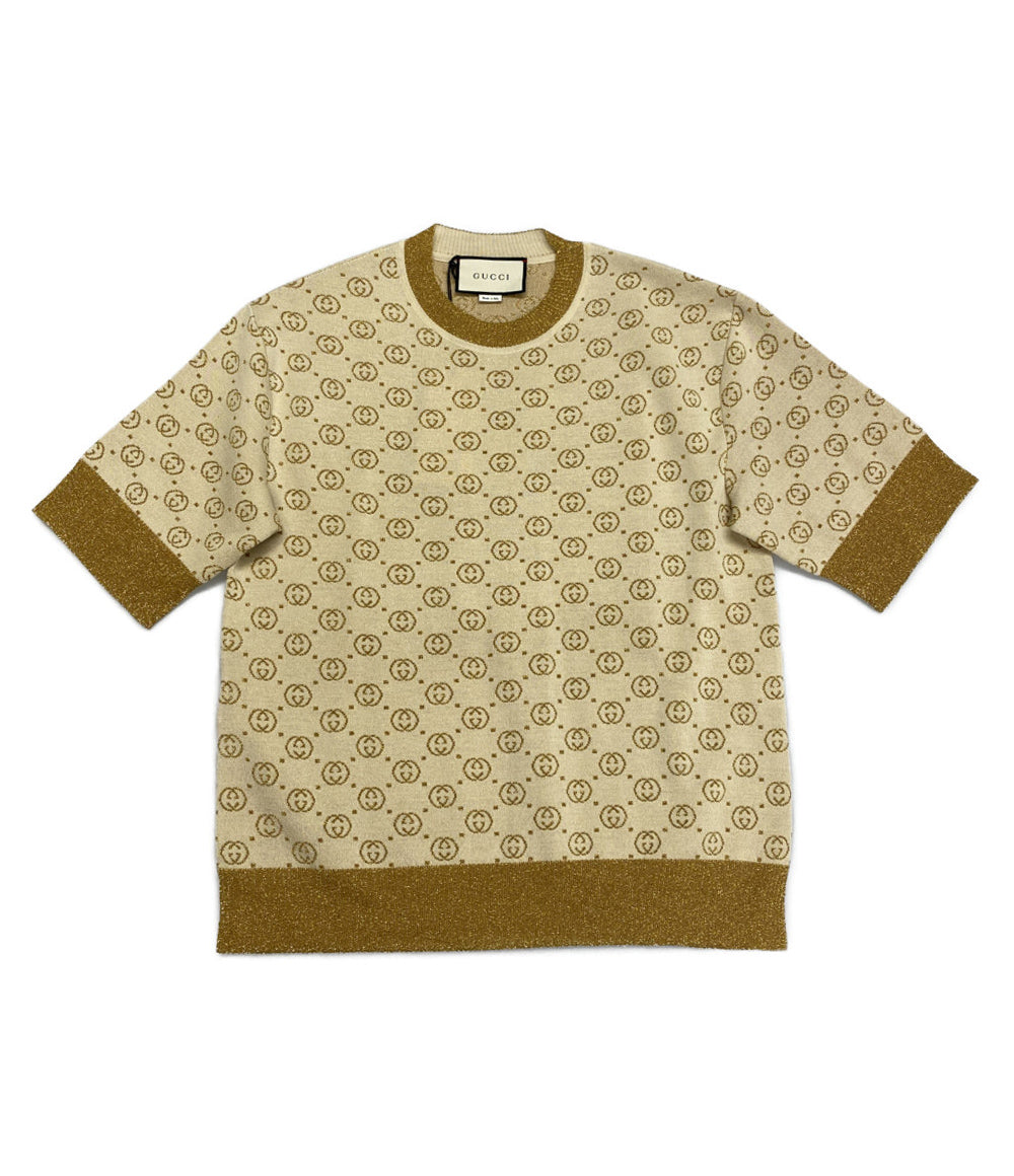 美品 GUCCI 半袖ニット GG メタリックラメニット アイボリー レディース SIZE XS グッチ