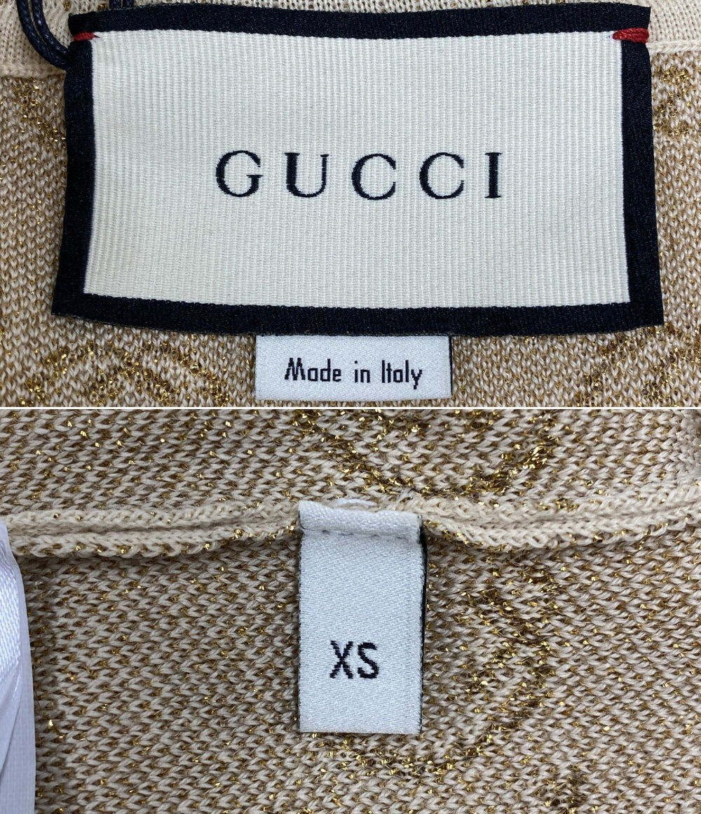 美品 GUCCI 半袖ニット GG メタリックラメニット アイボリー レディース SIZE XS グッチ