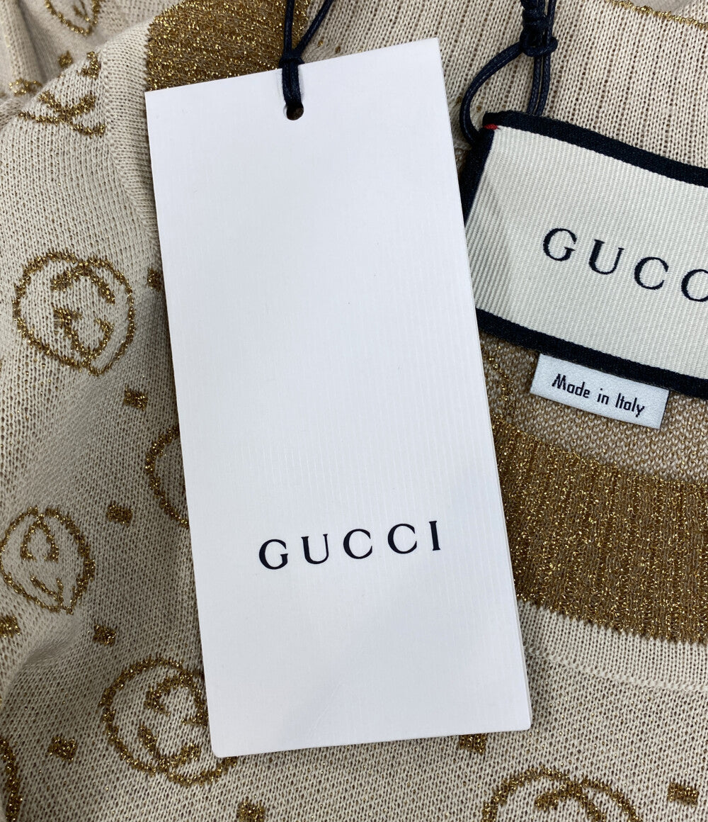 美品 GUCCI 半袖ニット GG メタリックラメニット アイボリー レディース SIZE XS グッチ