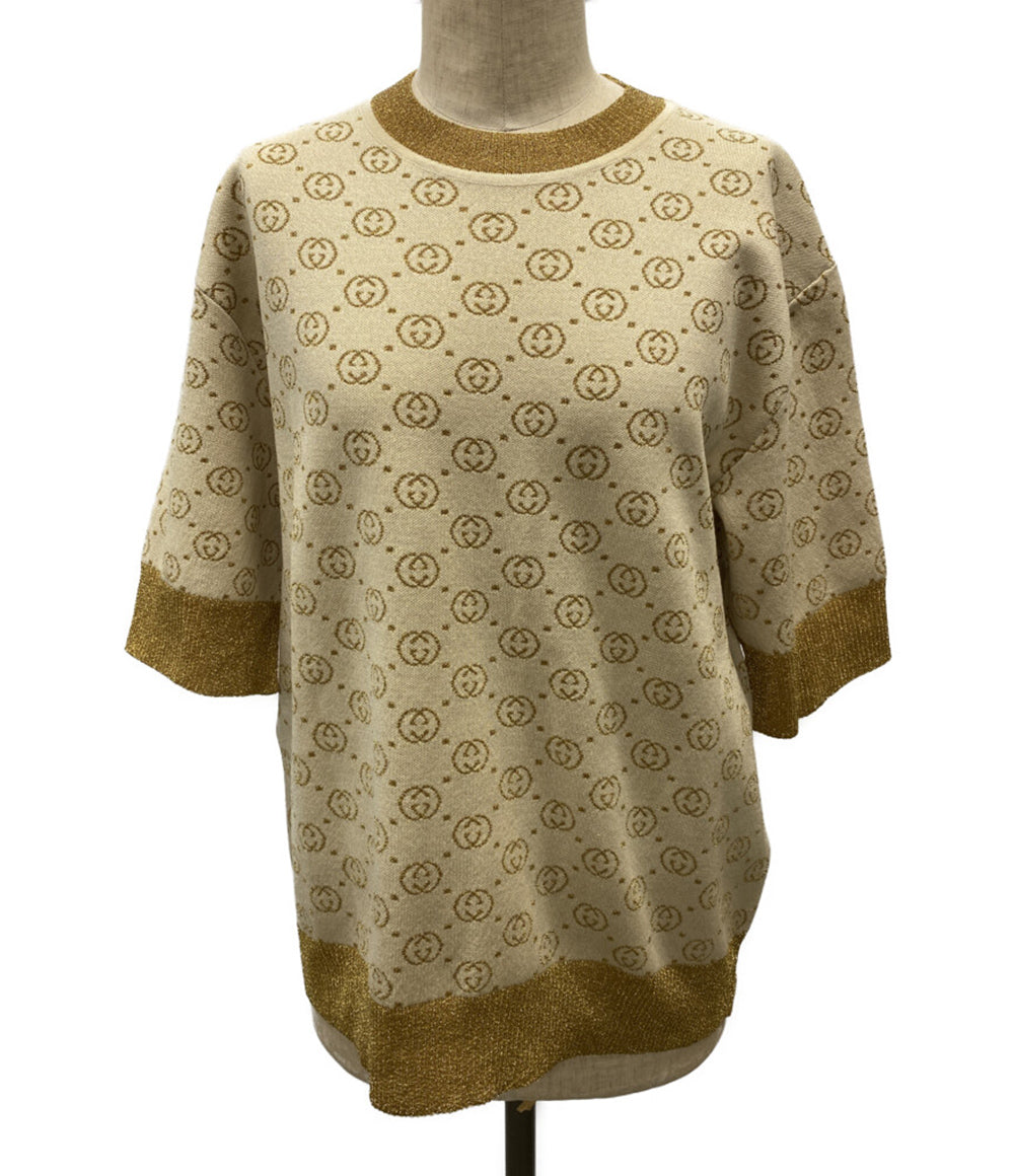 美品 GUCCI 半袖ニット GG メタリックラメニット アイボリー レディース SIZE XS グッチ