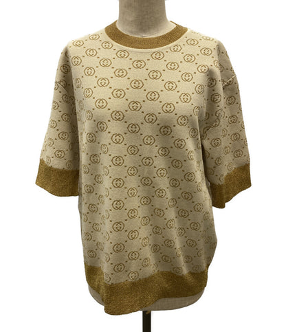 美品 GUCCI 半袖ニット GG メタリックラメニット アイボリー レディース SIZE XS グッチ