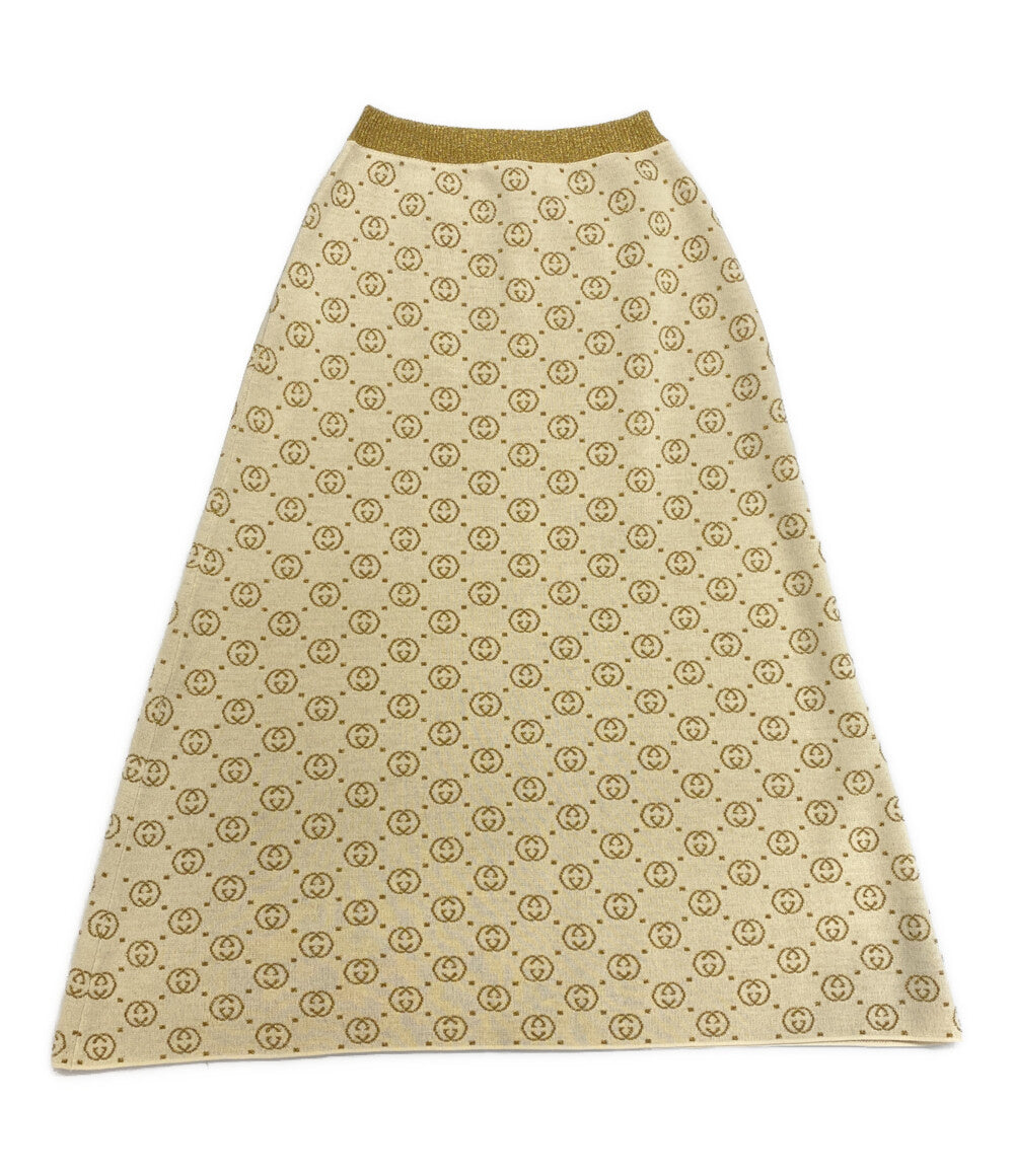 美品 GUCCI ニットスカート GG メタリックラメニット アイボリー レディース SIZE XS グッチ