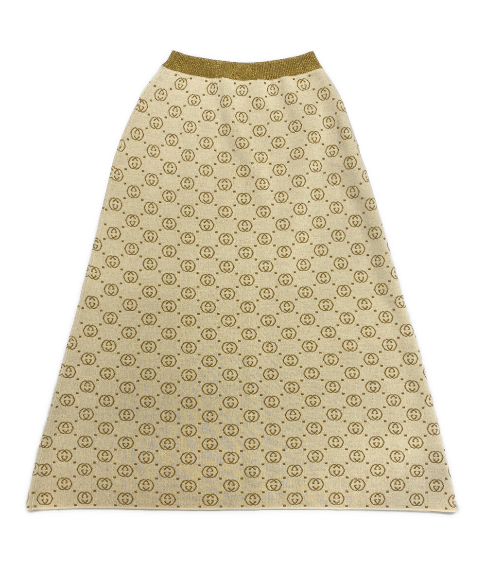 美品 GUCCI ニットスカート GG メタリックラメニット アイボリー レディース SIZE XS グッチ