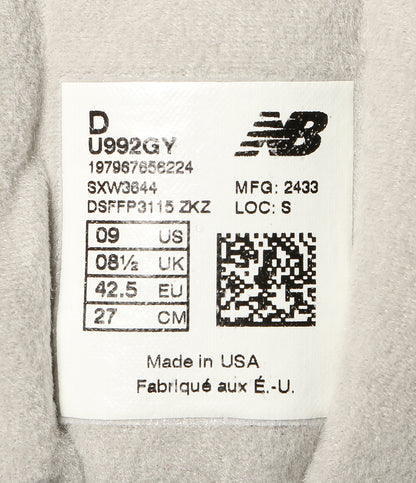 美品 new balance スニーカー スエード U992GY メンズ SIZE 27cm ニューバランス