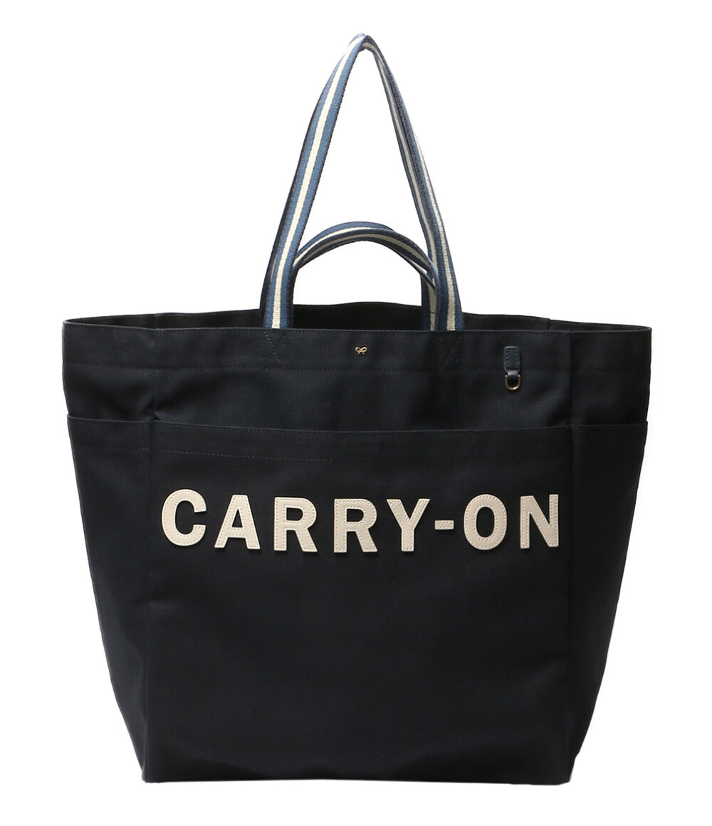 美品 ANYA HINDMARCH トートバッグ CARRY ONロゴトート ネイビー レディース アニヤ・ハインドマーチ
