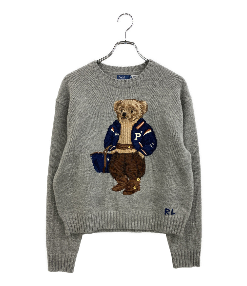 美品 RALPH LAUREN ニット ポロベア ウールカシミヤ グレー レディース SIZE S ラルフローレン