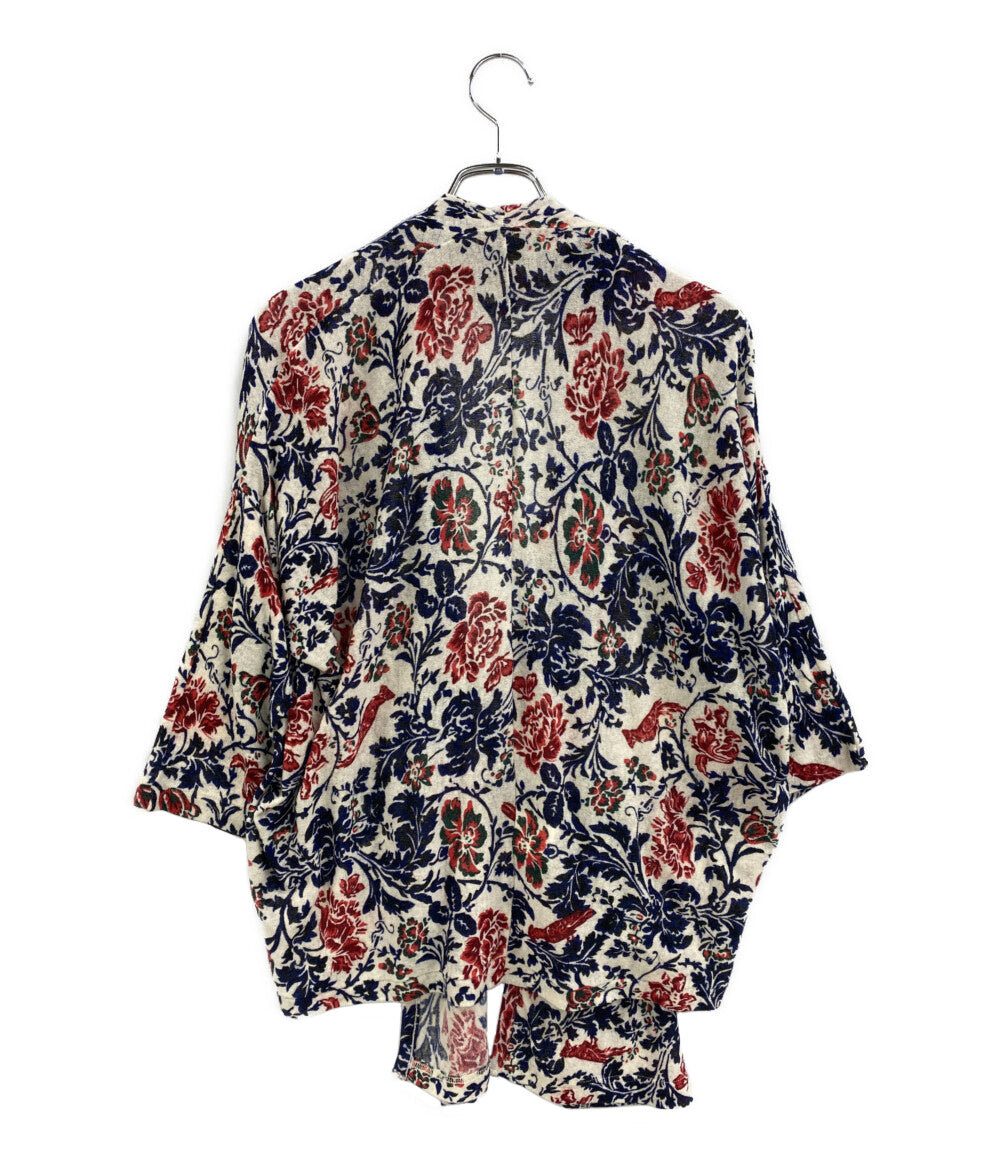 美品 Y's カーディガン フラワー総柄 ブルー×レッド YR-T56-171 レディース SIZE 2 ワイズ