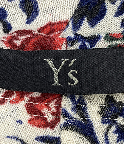 美品 Y's カーディガン フラワー総柄 ブルー×レッド YR-T56-171 レディース SIZE 2 ワイズ