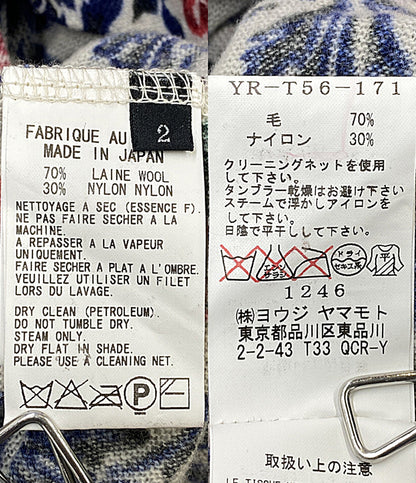 美品 Y's カーディガン フラワー総柄 ブルー×レッド YR-T56-171 レディース SIZE 2 ワイズ