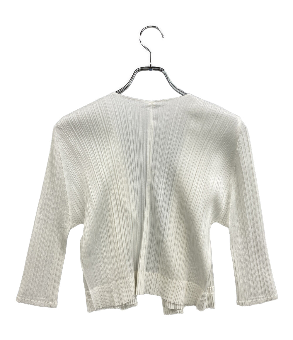 美品 PLEATS PLEASE カーディガン ホワイト 前開き PP53-J0148 レディース SIZE 3