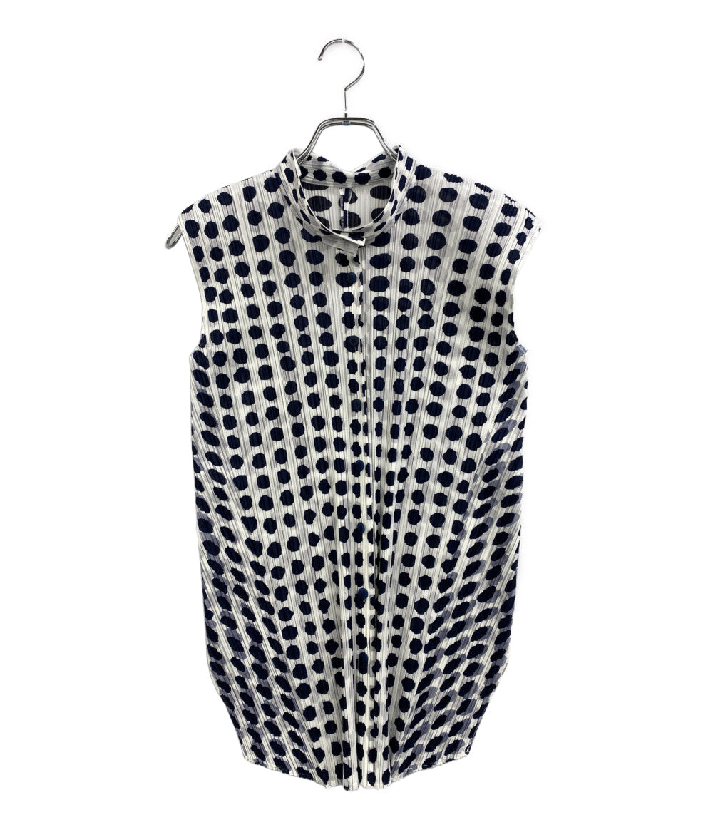 美品 PLEATS PLEASE ノースリーブシャツ ドット PP61-JT685 レディース SIZE 3 プリーツプリーズ
