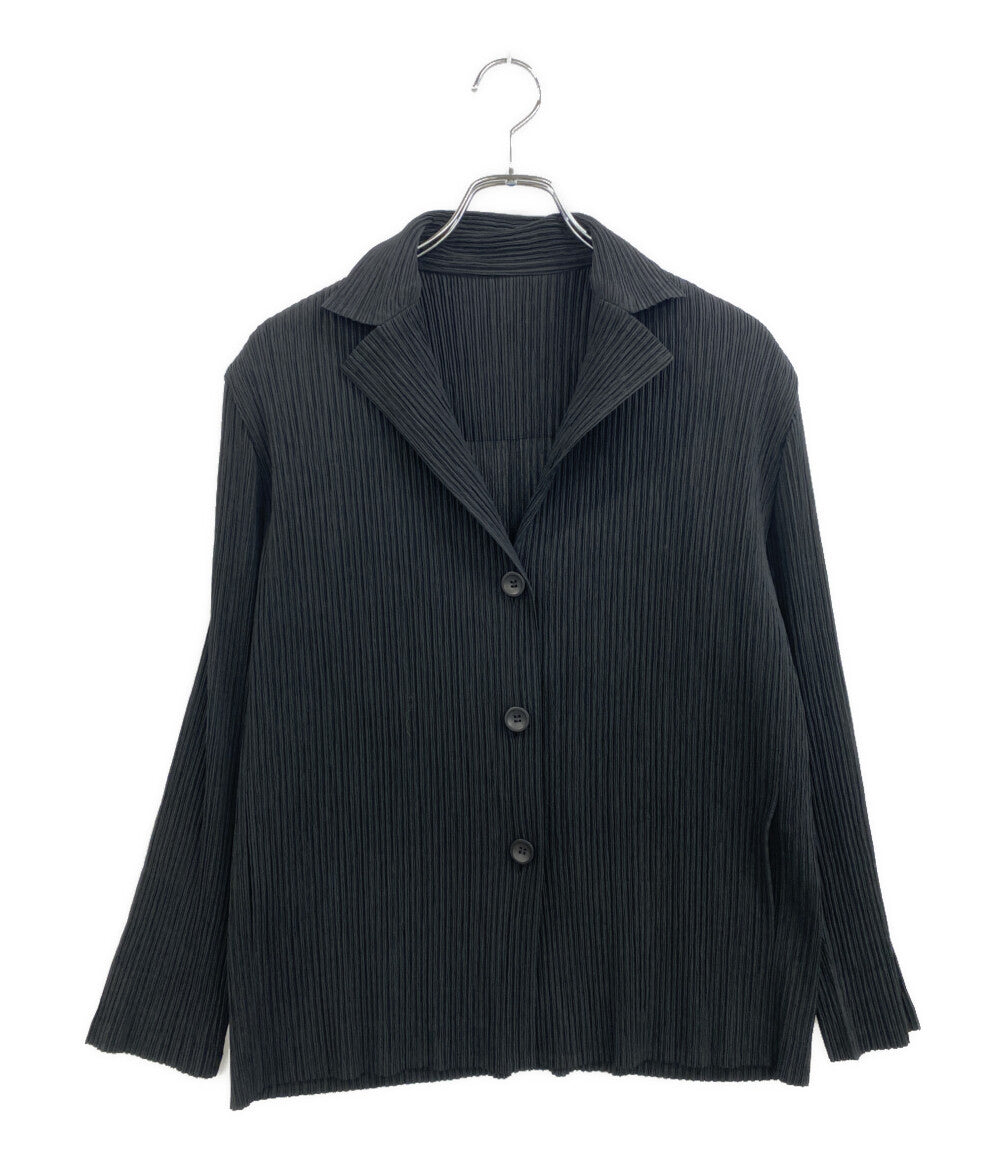美品 ISSEY MIYAKE カーディガン ブラック プリーツ加工 IM22FD920 レディース SIZE 2 イッセイミヤケ