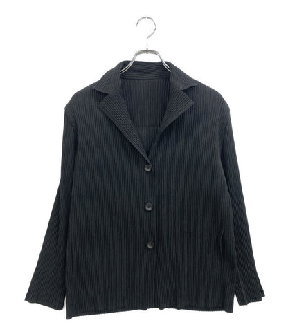美品 ISSEY MIYAKE カーディガン ブラック プリーツ加工 IM22FD920 レディース SIZE 2 イッセイミヤケ