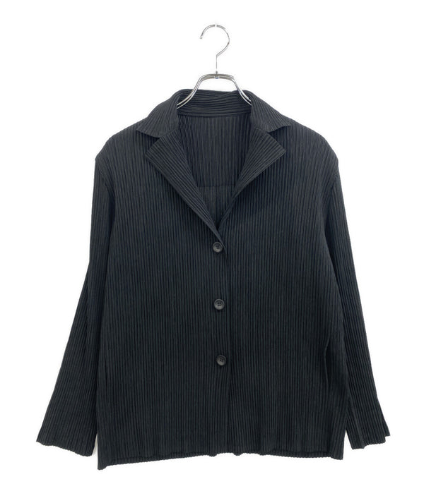 美品 ISSEY MIYAKE カーディガン ブラック プリーツ加工 IM22FD920 レディース SIZE 2 イッセイミヤケ