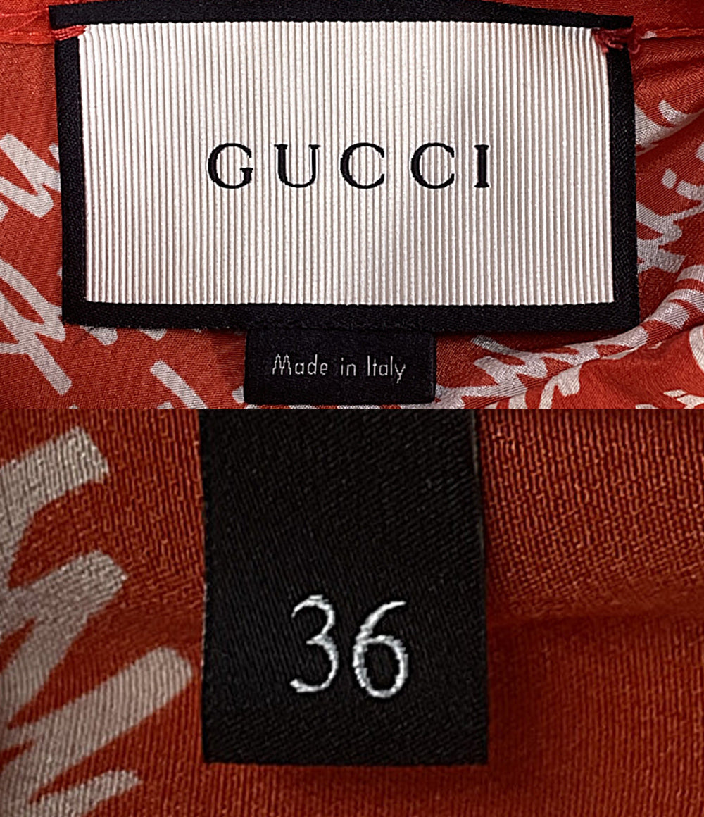 GUCCI 長袖シャツ レッド 総柄 16SS レディース SIZE 36 グッチ