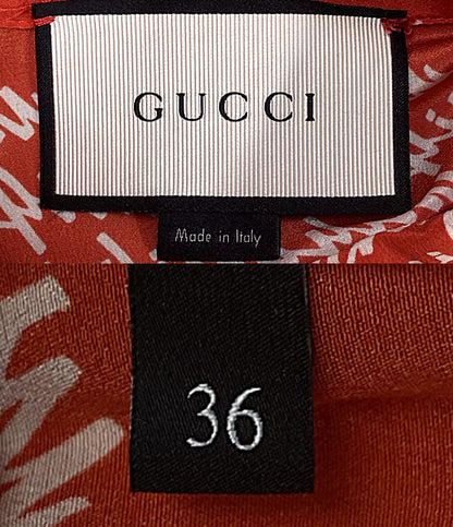 GUCCI 長袖シャツ レッド 総柄 16SS レディース SIZE 36 グッチ