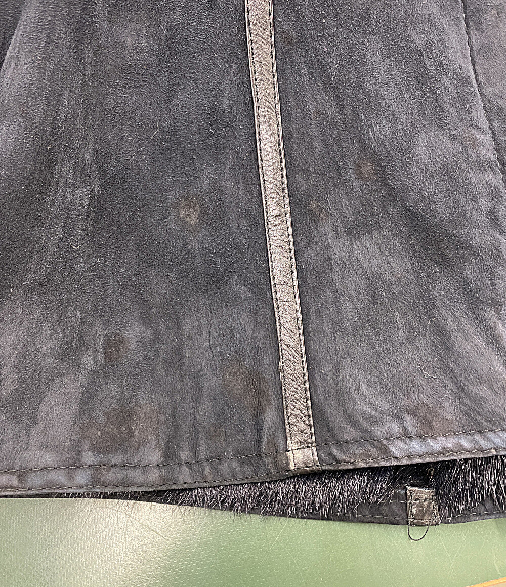 ブランド不明 ムートンコート ブルー ネックファー付 レディース SIZE 11