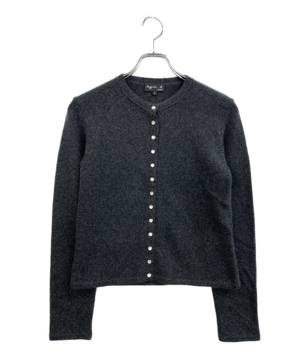 美品 Agnes b ニットカーディガン カシミヤ100 ダークグレー 1T06LR47 レディース SIZE 2 アニエスベー