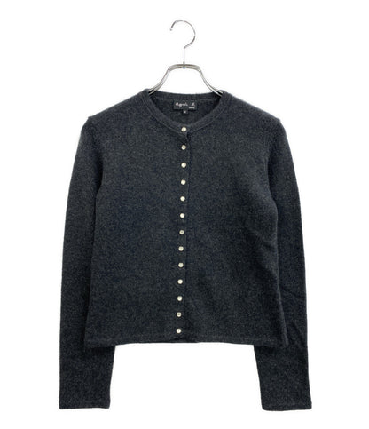 美品 Agnes b ニットカーディガン カシミヤ100 ダークグレー 1T06LR47 レディース SIZE 2 アニエスベー