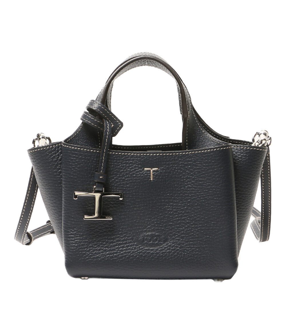 美品 TOD'S ショルダーバッグ ネイビー Tタイムレス マイクロ 2way レディース トッズ