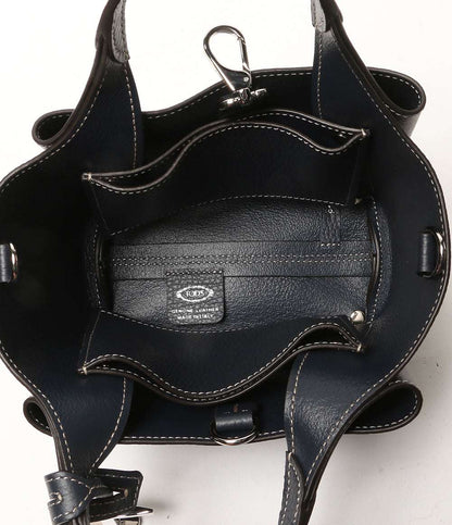 美品 TOD'S ショルダーバッグ ネイビー Tタイムレス マイクロ 2way レディース トッズ