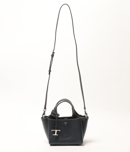 美品 TOD'S ショルダーバッグ ネイビー Tタイムレス マイクロ 2way レディース トッズ