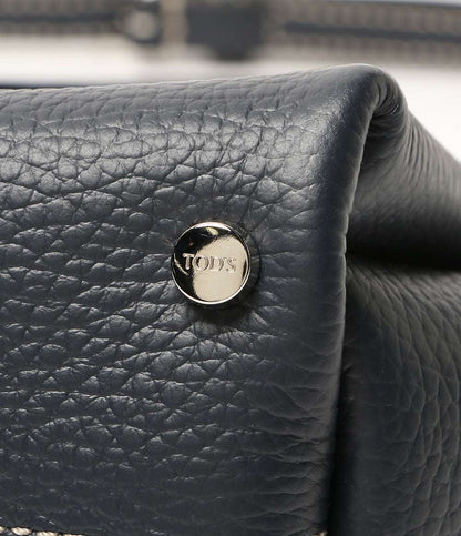 美品 TOD'S ショルダーバッグ ネイビー Tタイムレス マイクロ 2way レディース トッズ