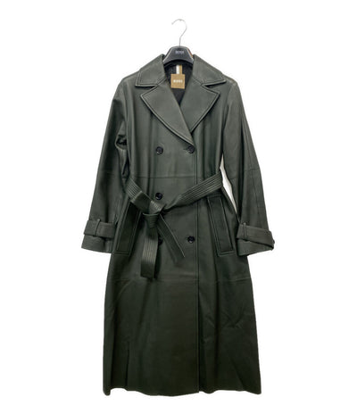 HUGO BOSS ロングコート レザー グリーン レディース SIZE UK4 ヒューゴボス