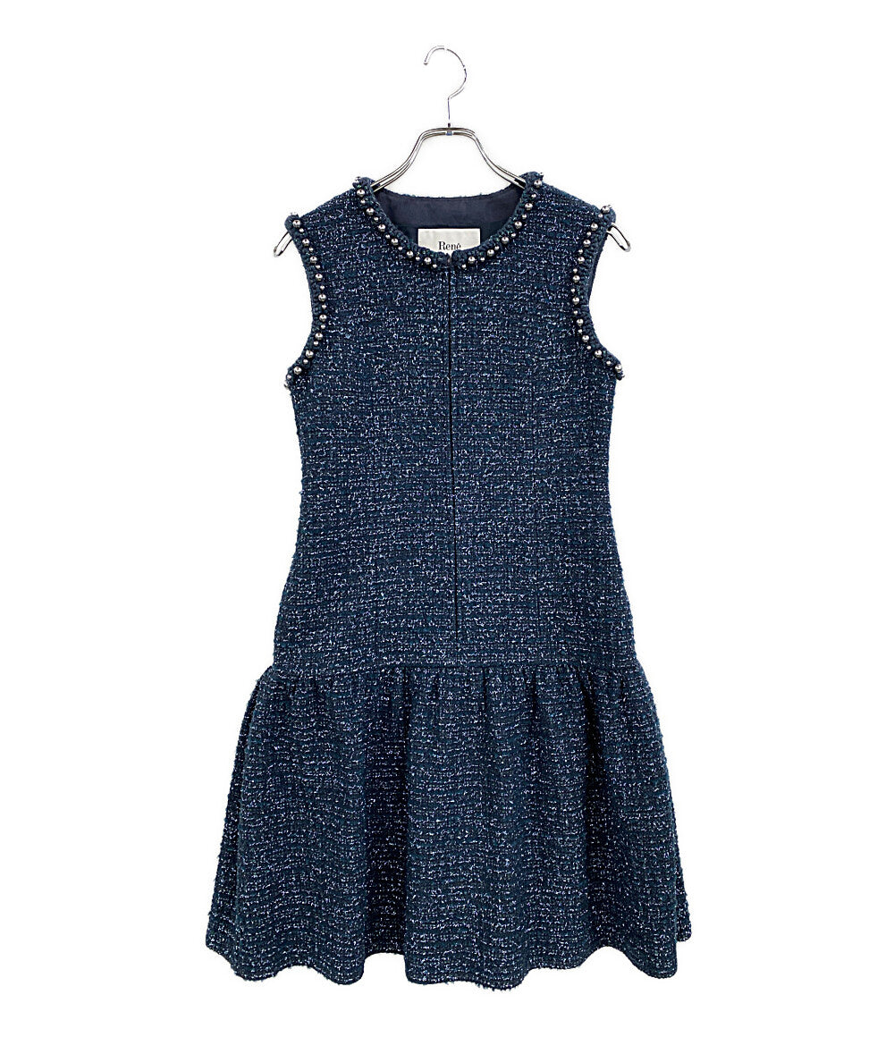 美品 Rene ノースリーブワンピース ツイード パール 6536300 レディース SIZE 34 ルネ