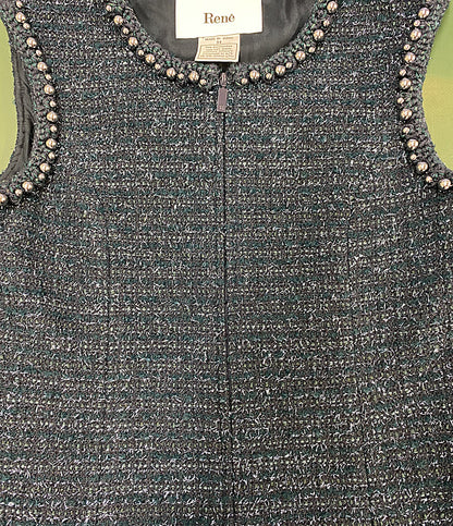 美品 Rene ノースリーブワンピース ツイード パール 6536300 レディース SIZE 34 ルネ