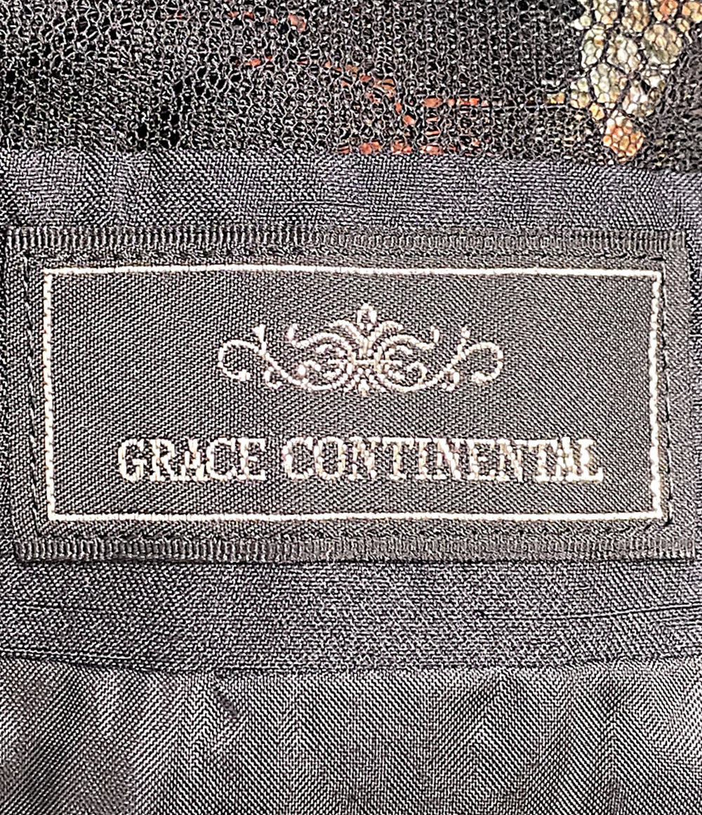 美品 GRACE CONTINENTAL ノースリーブワンピース レース切替 刺繍 オレンジ×ブラック レディース SIZE 38 グレースコンチネンタル