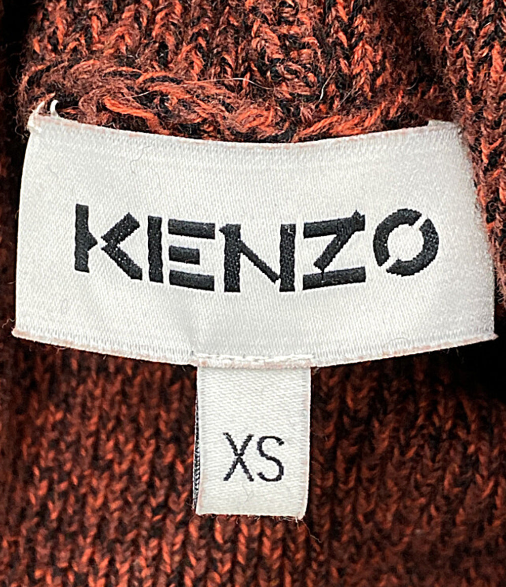 美品 KENZO 長袖ワンピース レッド ハイネックリブニット マキシ Kロゴワッペン レディース SIZE XS ケンゾー
