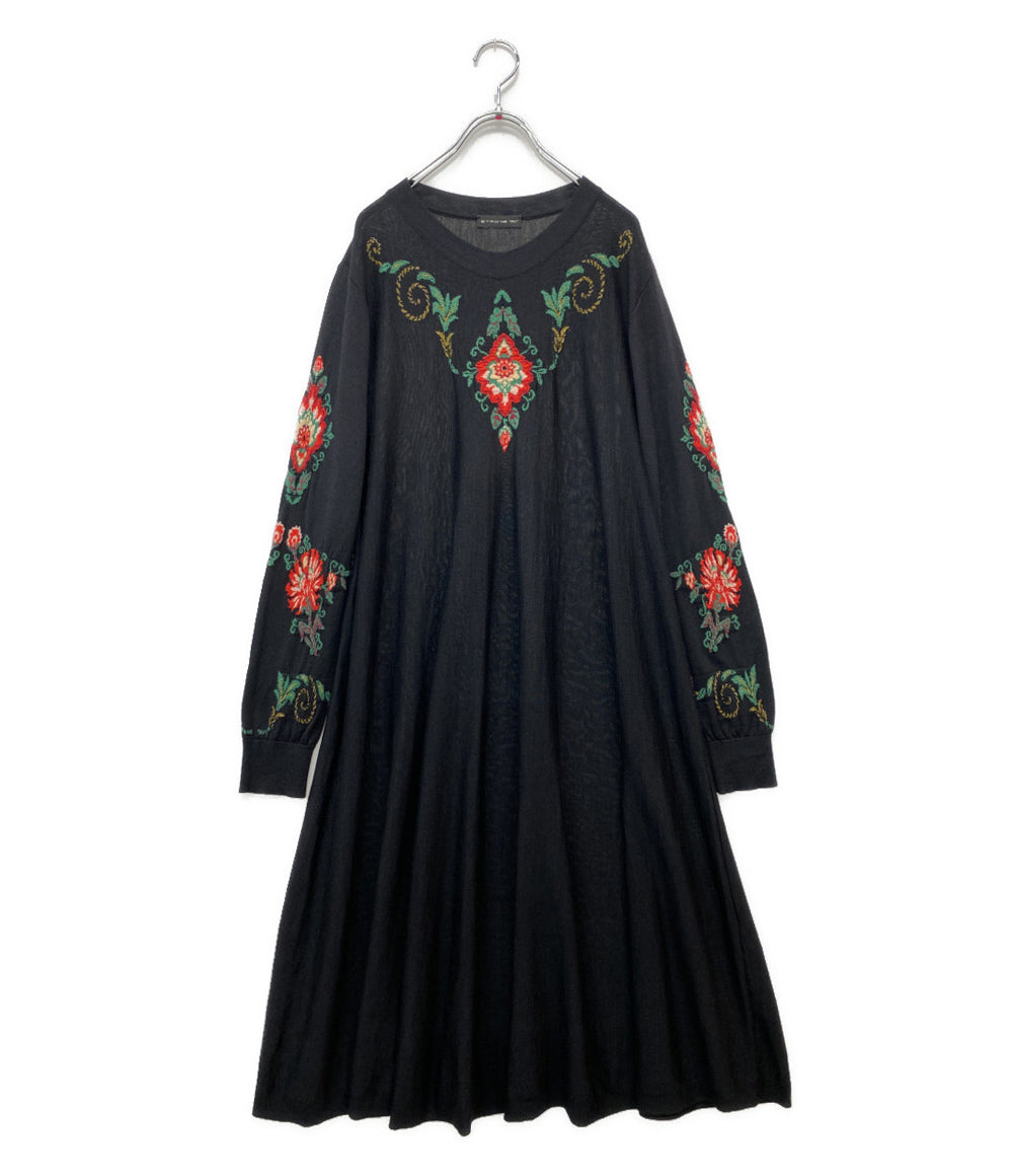 ETRO 長袖ニットワンピース Aライン ウールシルク ブラック レディース SIZE 42 エトロ