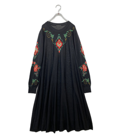 ETRO 長袖ニットワンピース Aライン ウールシルク ブラック レディース SIZE 42 エトロ